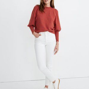 Madewell Puff-Sleeve Mockneck Top in Bow-Tie Jacquard Sweater